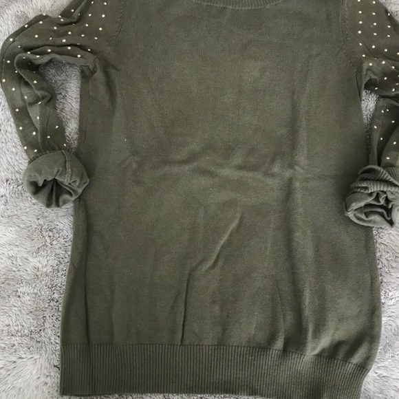 Express Olive Green Long Sleeve Studded Sweater - Picture 4 of 5